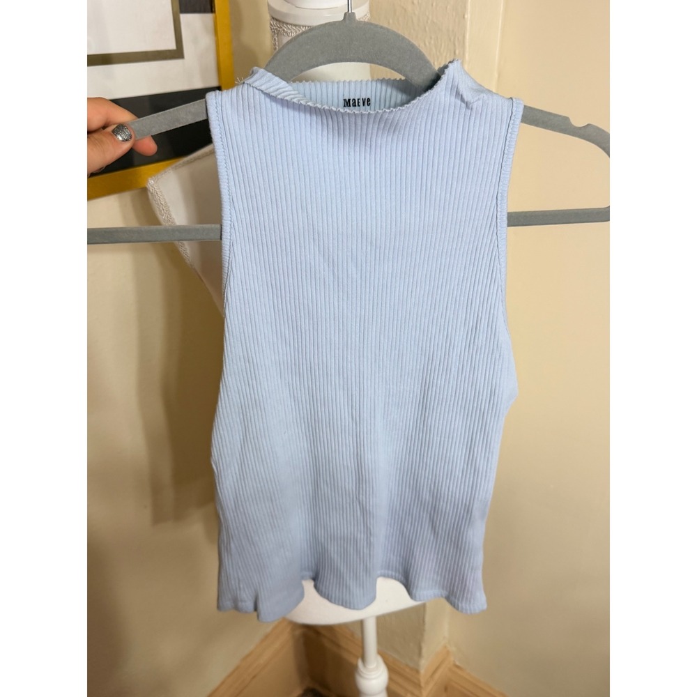 Maeve by Anthropologie Light Blue Ribbed Mock Neck Sleeveless Tank Top Small